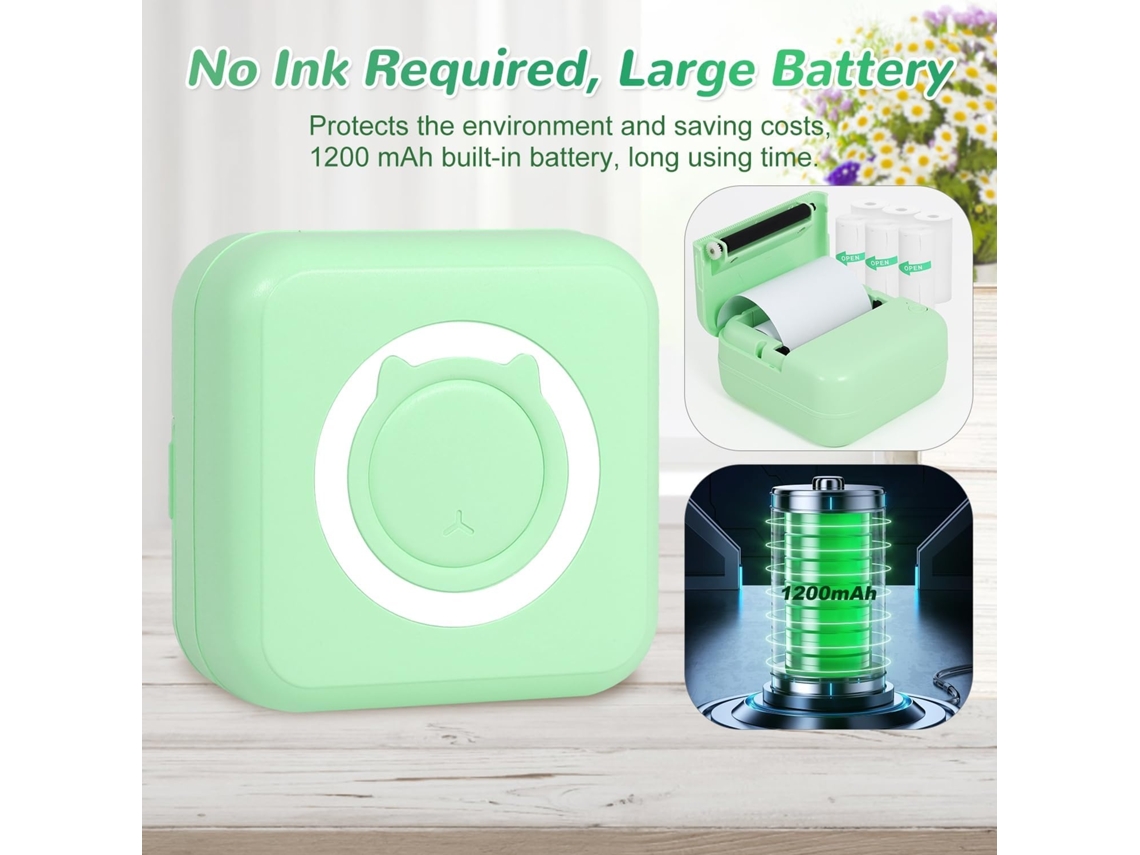 Impressora Térmica Elysve, Bluetooth Sem Tinta, Com 3 Rolos, 1200 Mah, Compatível Com Android, Ios