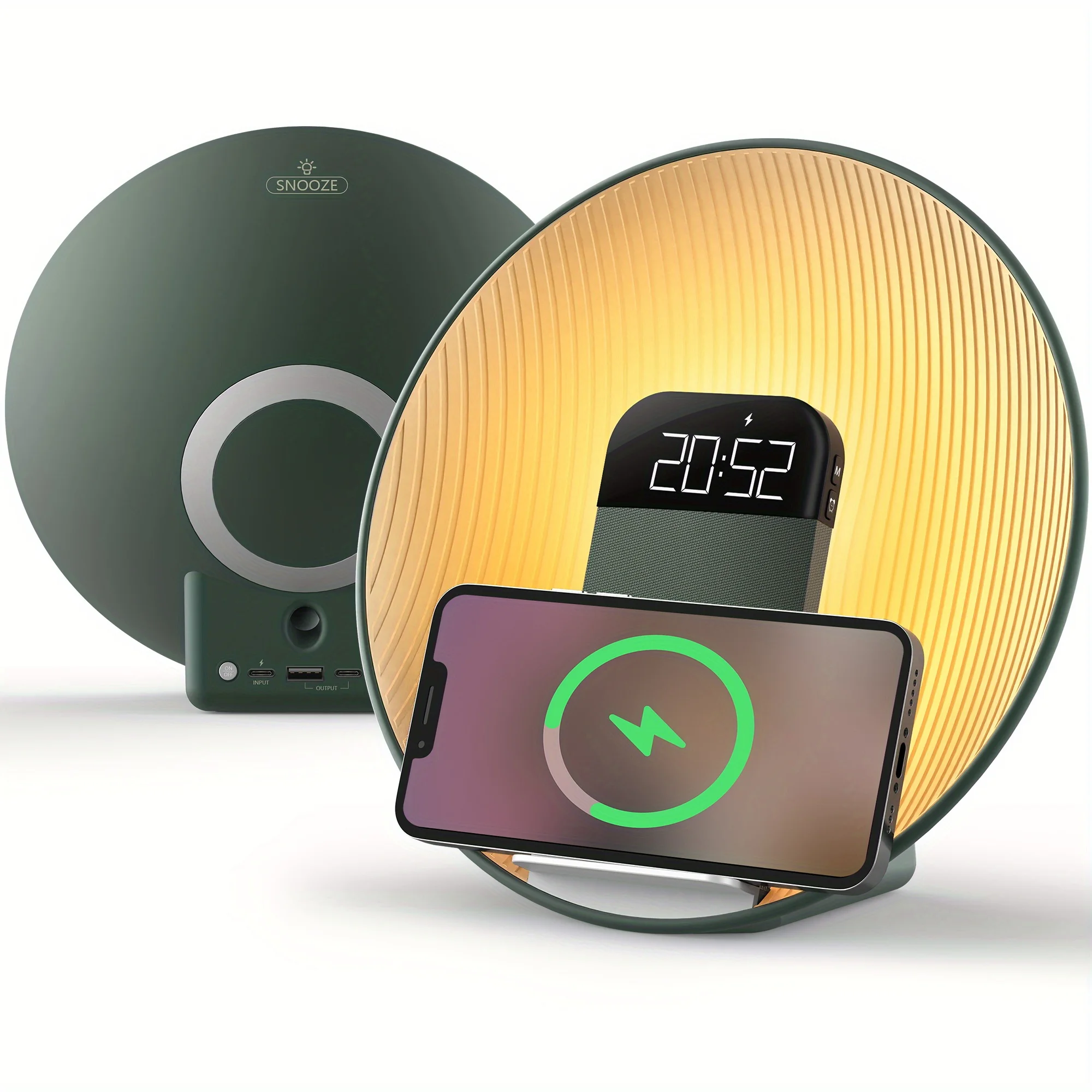 Smart Sunrise Despertador Carregador Sem Fio 15w Alto falante Luz Ajustável MDUG (verde)