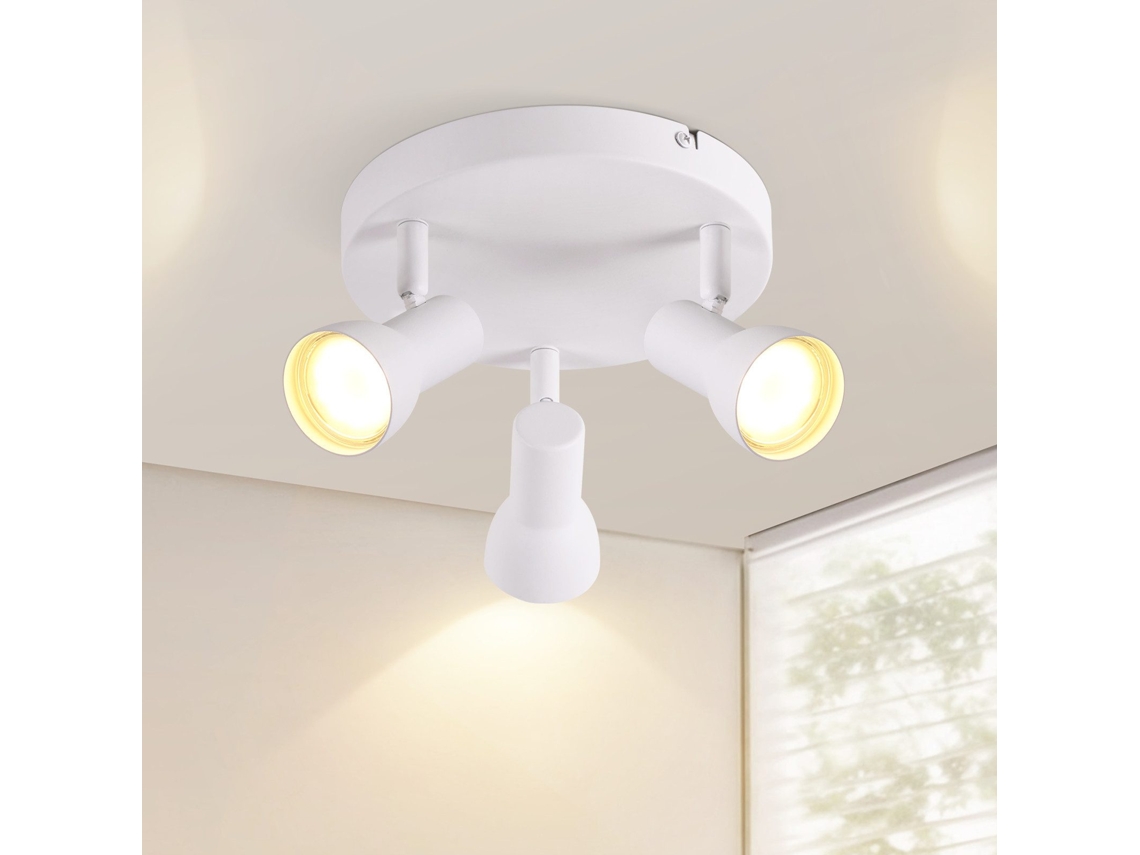 Nettlife Candeeiro De Teto Com 3 Focos Redondo Branco Metal Gu10 Interior Para Corredor E Sala, 13,5 Cm, Orientáveis, Para Uso Diário
