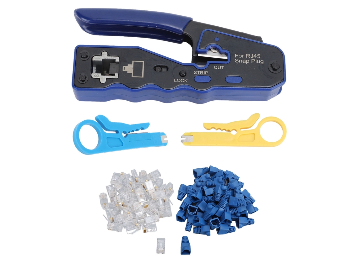 Kit de Alicate Pass Through Ethernet RJ45 Cat6 com Corte e Descasque