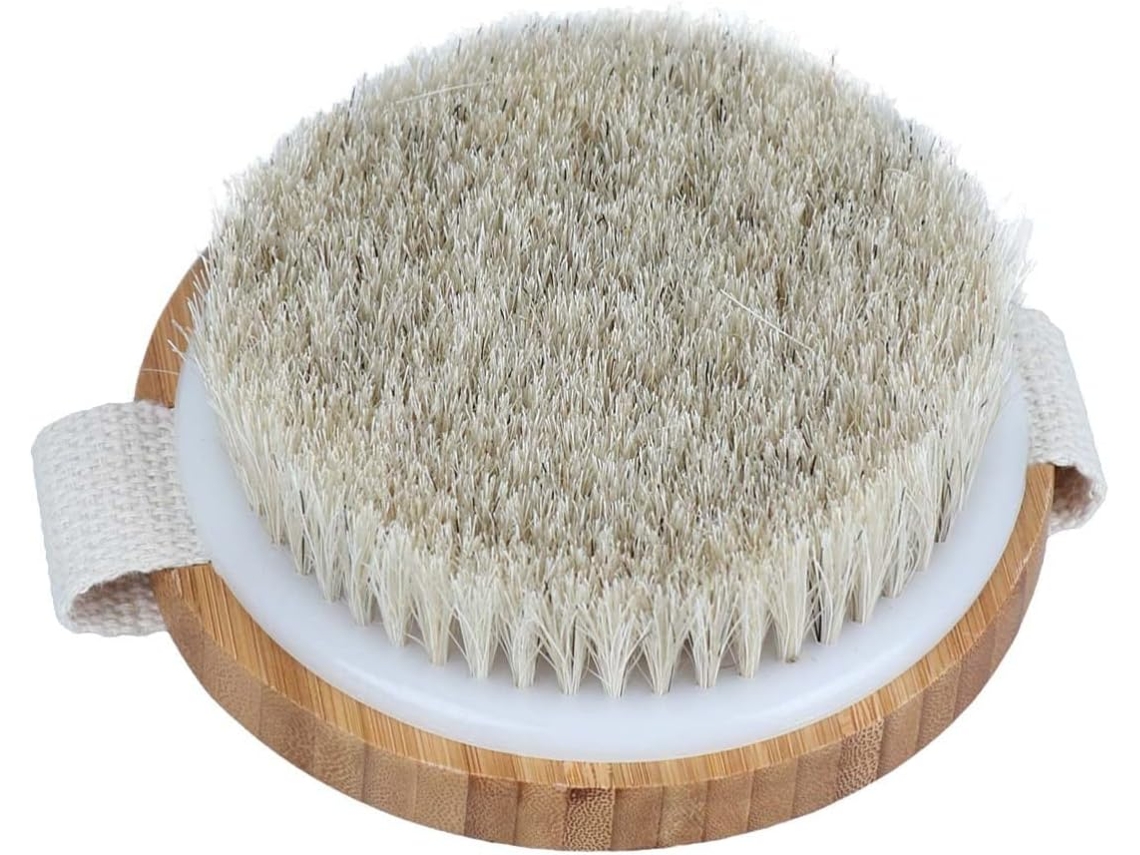 Escova Esfoliante Corporal De Bambu, Crina De Cavalo, Tamanho Médio | Corpo Seco, Firmeza Média, Bege, Pele Sensível