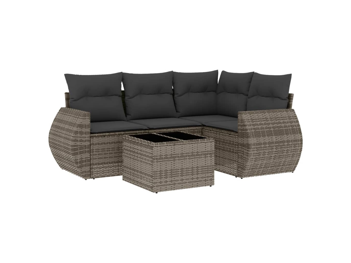 Conjunto de 5 Sofás de Jardim com Almofadões Vime Pe Cinzento MAISON EXCLUSIVE (5 pcs)