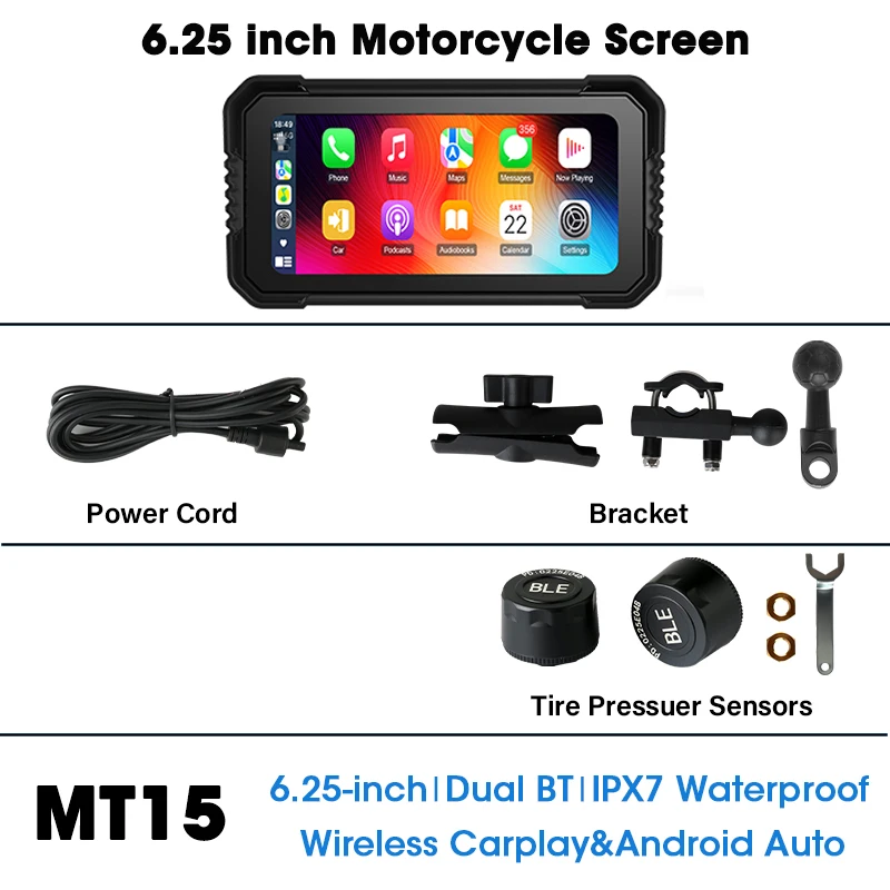 (6.25 Tpms) Navegação Para Motocicleta De 6,25 Polegadas, Carplay 4k, À Prova D'água.