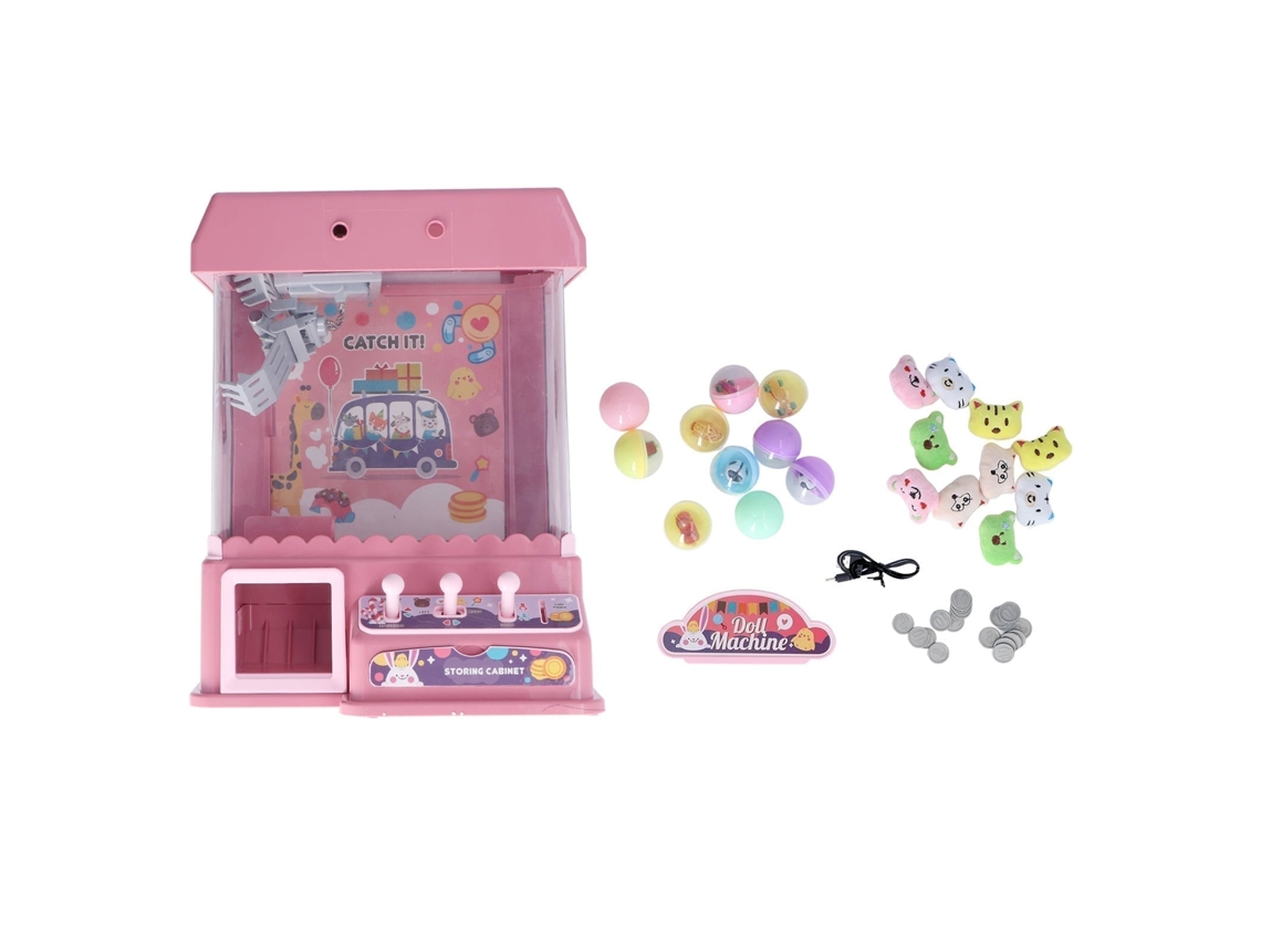 Primerox máquina de Pegar Bonecas Mini com Luz e Música para Festas Rosa Brinquedo de Jogo