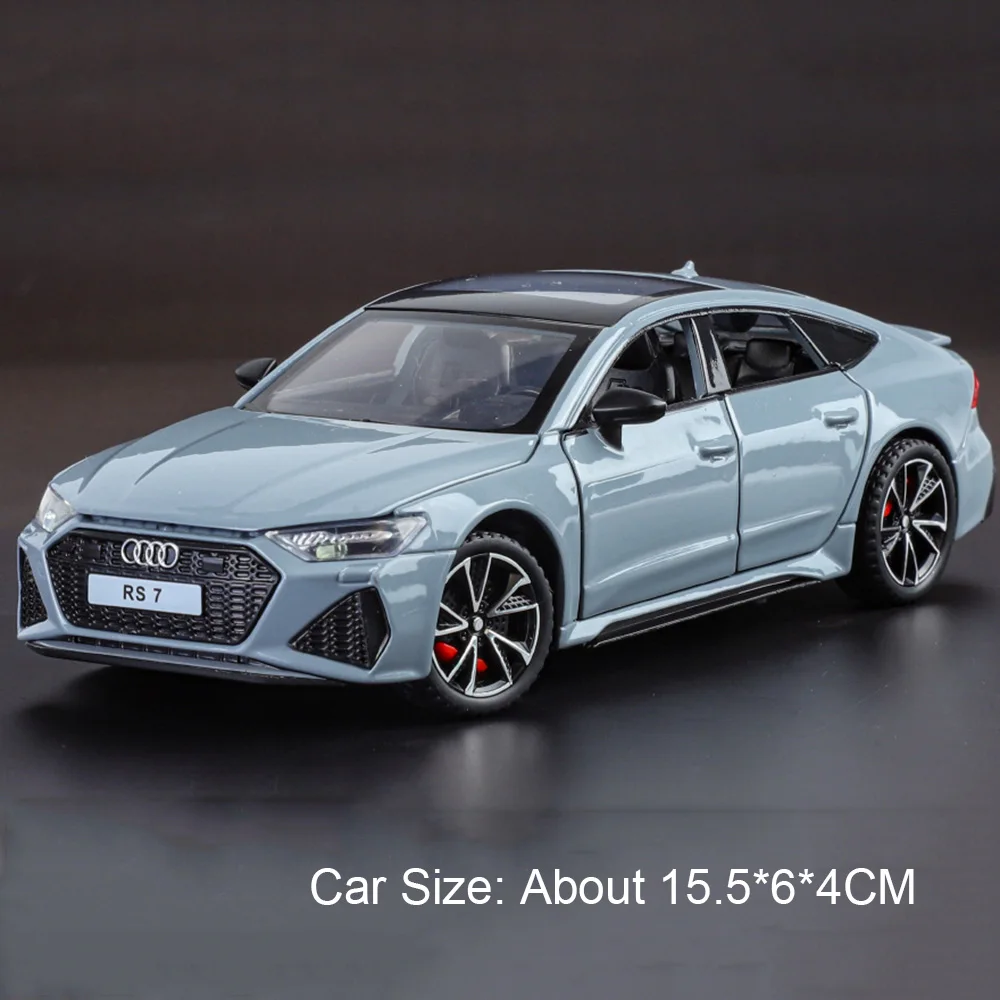 (rs7 Cinza) Escala 1:32 - Modelo De Carro Esportivo Em Miniatura, Interior Simulado, Portas Que Abrem, Com Música E Luzes.