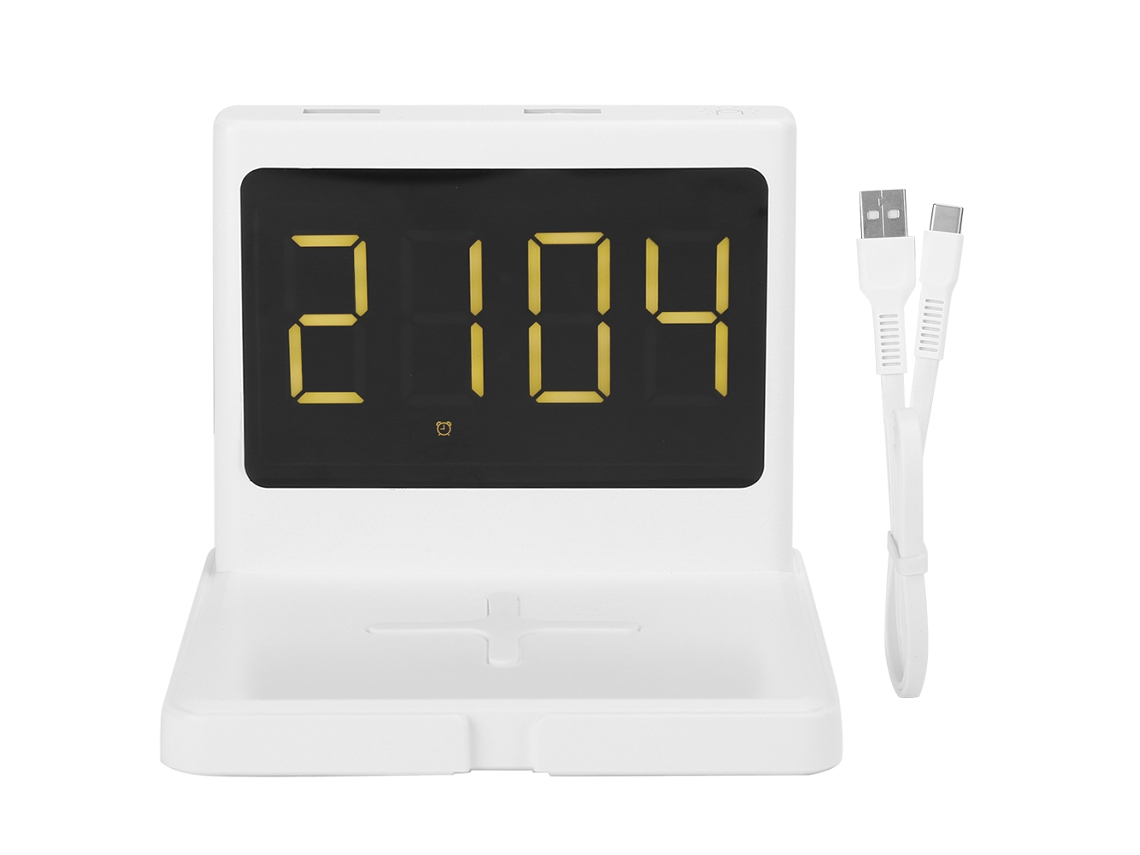 Aetheria relógio Despertador Carregador Sem Fio 15w Multifuncional 3.4 Polegadas Usb Duplo Branco