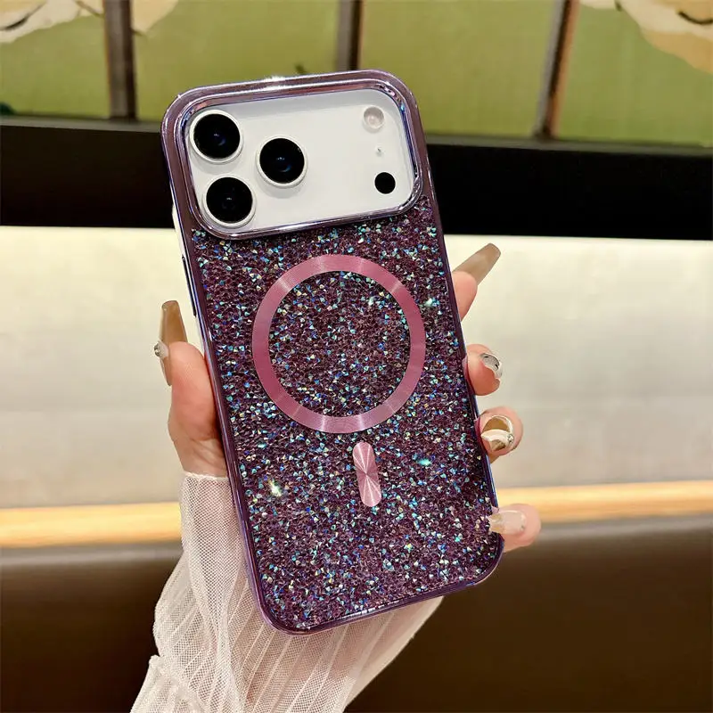 (roxo, Iphone 14) Capa Para Celular Com Carregamento Sem Fio Magnético E Estrutura De Metal Galvanizado.
