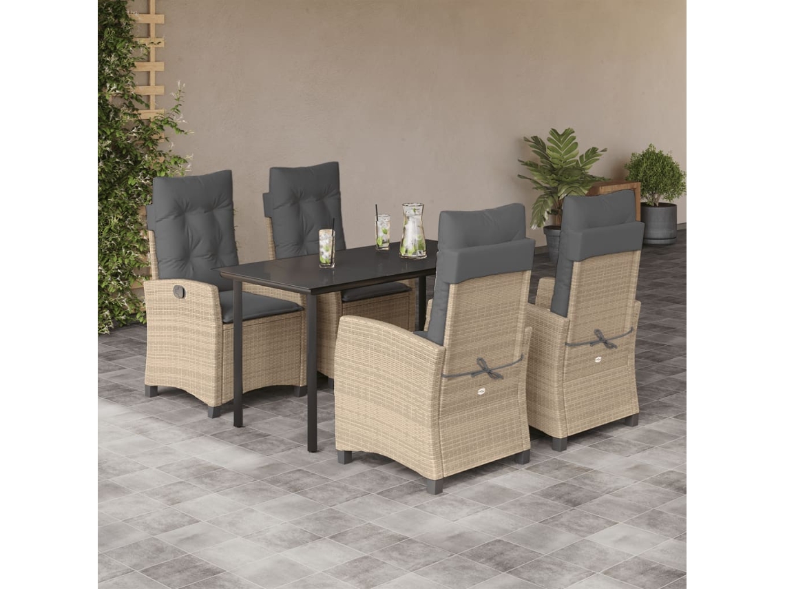 Conjunto 5pcs Jantar Jardim C/ Almofadões Vime Pe Bege Misturado Dkd Home Decor