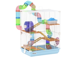 Gaiola Hamster de de 5 Andares com Tubos. Gire. Escadas. Casa e Garrafa. em Metal. Pp e Ps. 46x30x58 Cm