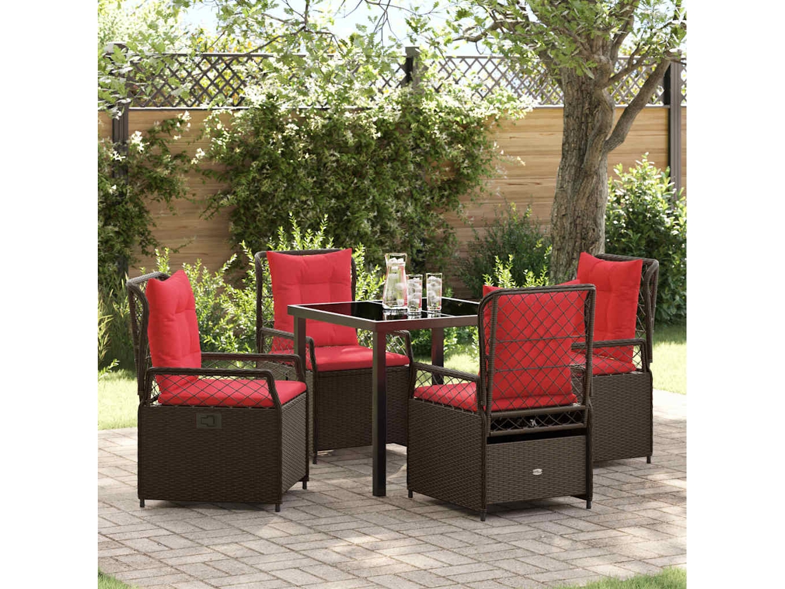 Vidaxl Conjunto De Jantar Para Jardim 5 Pcs Castanho Vime Pe