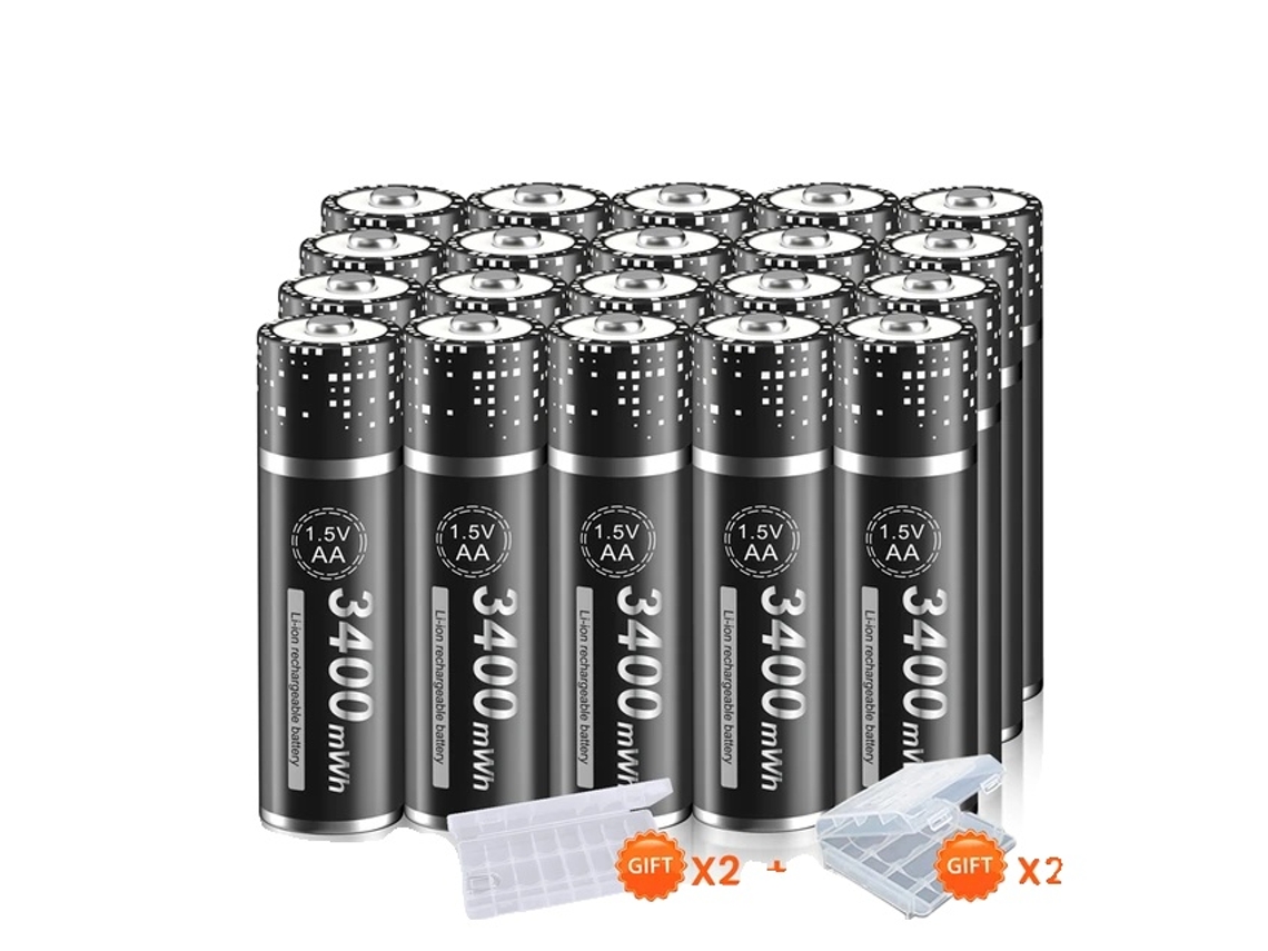 Bateria recarregável AA de íons de lítio, 3400 mwh, original, 20 baterias OEM