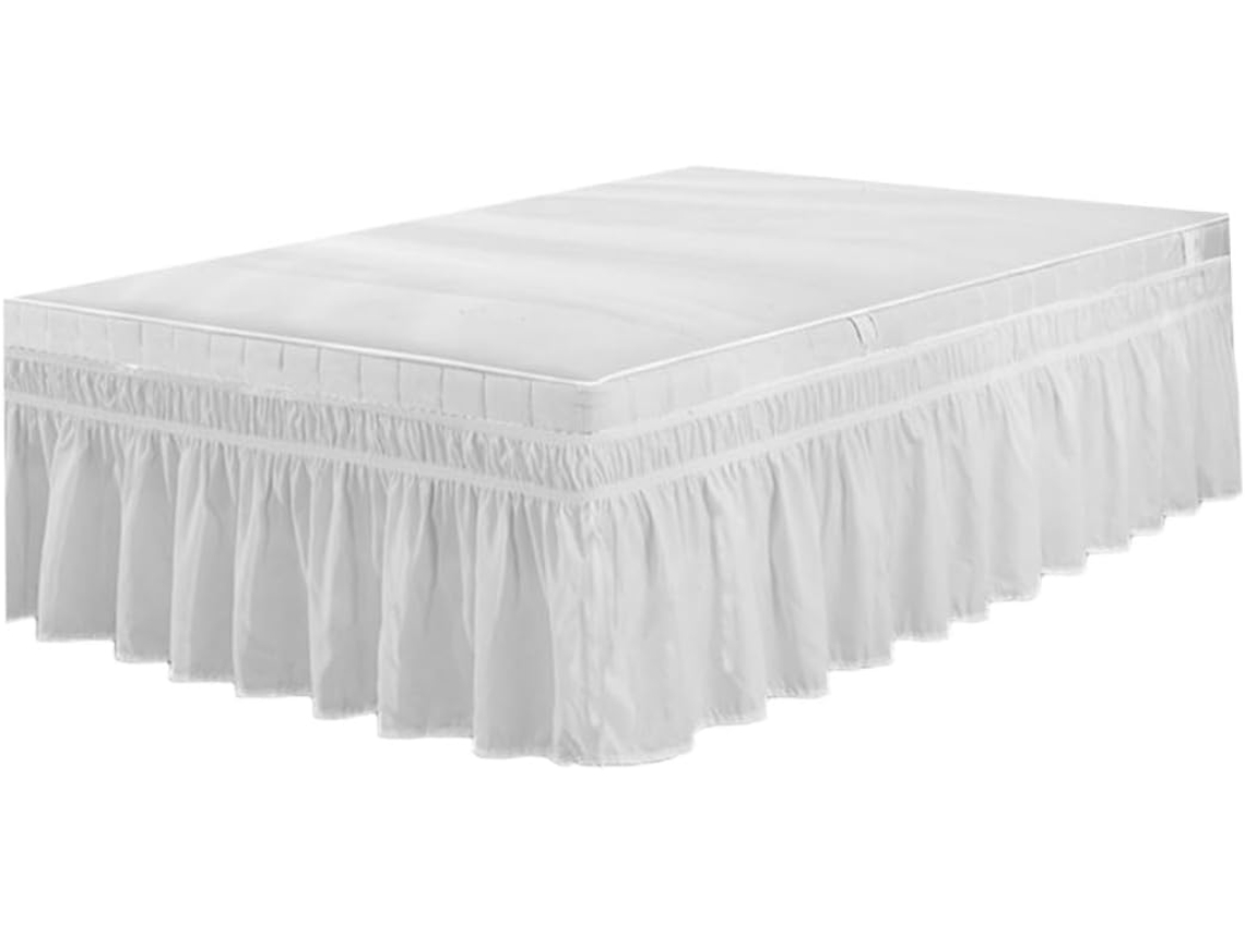 Saia de Cama Elástica em Poliéster Branco com Pregas e Babados. Proteção Completa Contra Poeira, CHABERLU