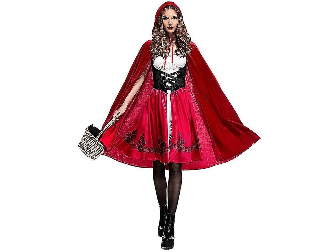 Traje De Chapeuzinho Vermelho Para Mulheres - Conjunto Com Vestido E Capa De Poliéster