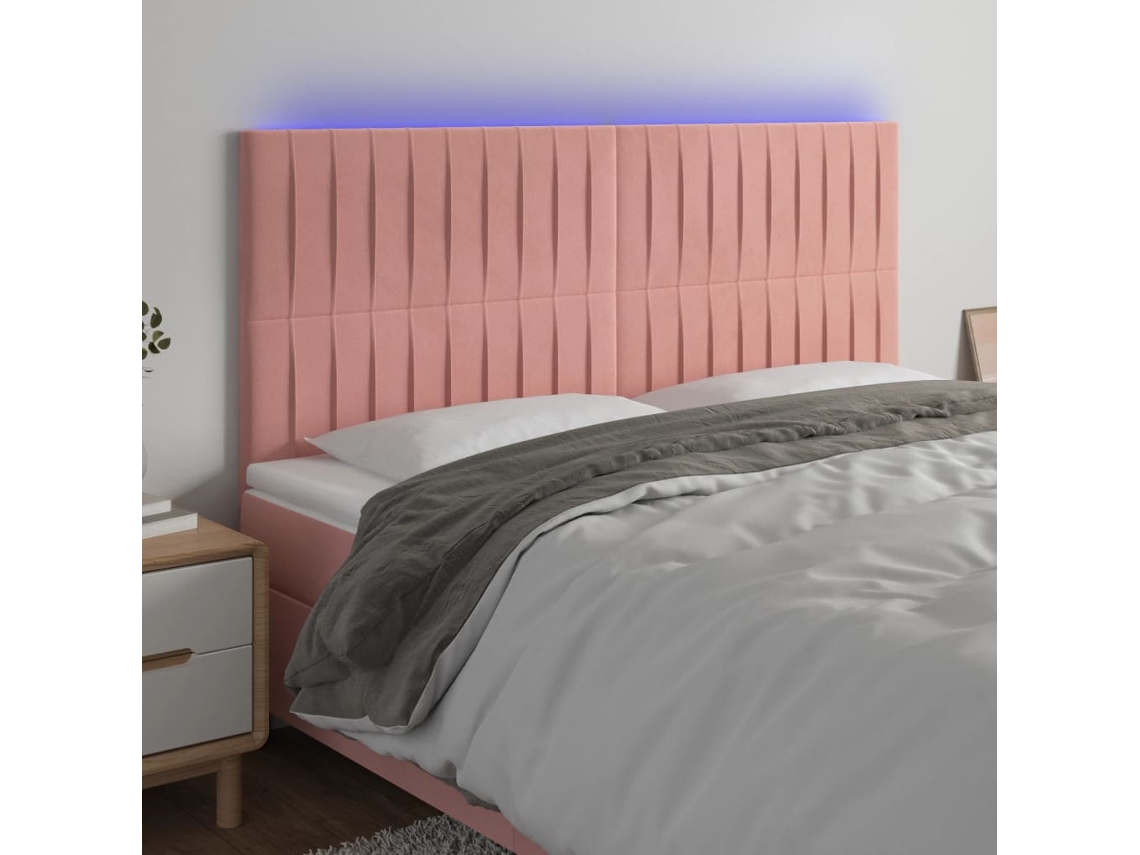 Cabeceira De Cama C/ Luzes Led Veludo 160x5x118/128 Cm Rosa Lovely Home