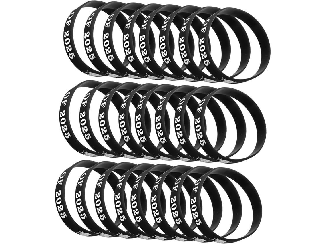 Pulseiras de Silicone Pretas Showeroro, Modelo 24, Para Formatura de 2025 Flexíveis E Duráveis, Idealis Para Festas de