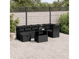 Vidaxl 8 Pcs Conjunto Sofás De Jardim Com Almofadões Vime Pe Preto