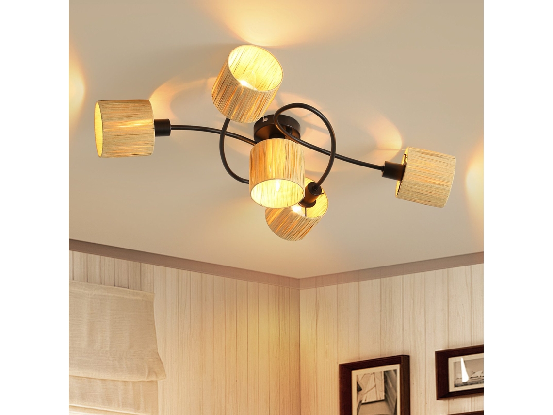 Nettlife Candeeiro De Teto Com 5 Focos E14, Preto E Papel Natural Design Para Sala De Estar, 25 W, 16,5 Cm, Para Uso Diário, Para Interiores