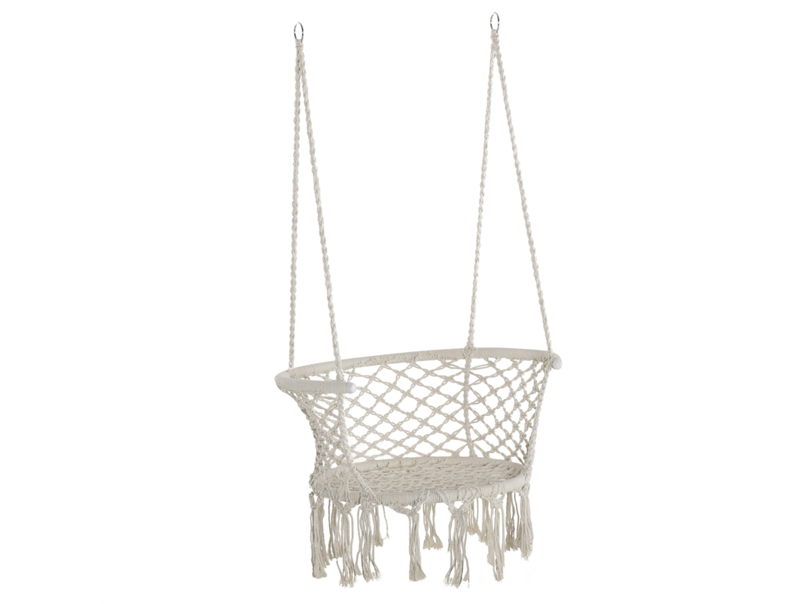 Rede de jardim estilo boho chic ZENCORE SERVICES cadeira suspensa poliéster e macramê interno externo creme 80x60x36cm