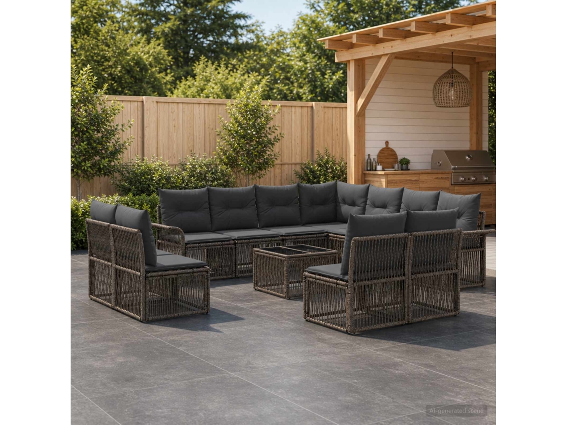 Vidaxl Conjunto De Sofá De Jardim 12 Pcs Cinzento Vime Pe