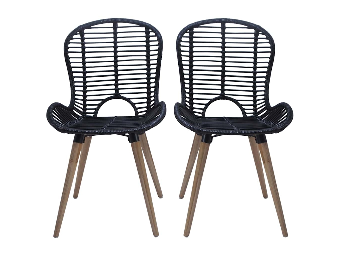 Cadeiras de Jantar 4 Pcs Vime Natural Preto MAISON EXCLUSIVE