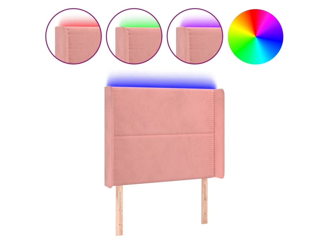 Led Headboard, Led Headboards Vidaxl Cor-de-rosa Veludo (103 X 16 X 118/128 Cm)