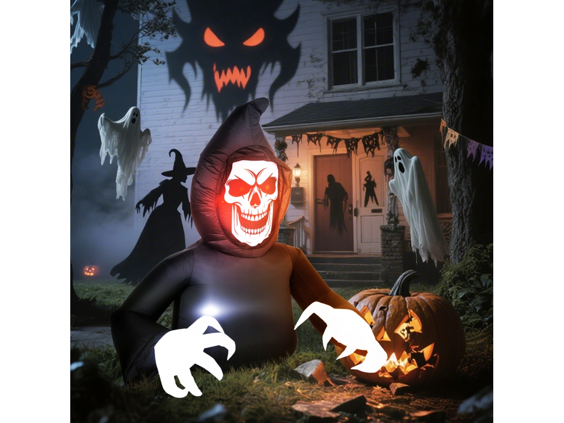 Decoração Inflável Halloween Ceifador Com Leds, Soprador E Cabos