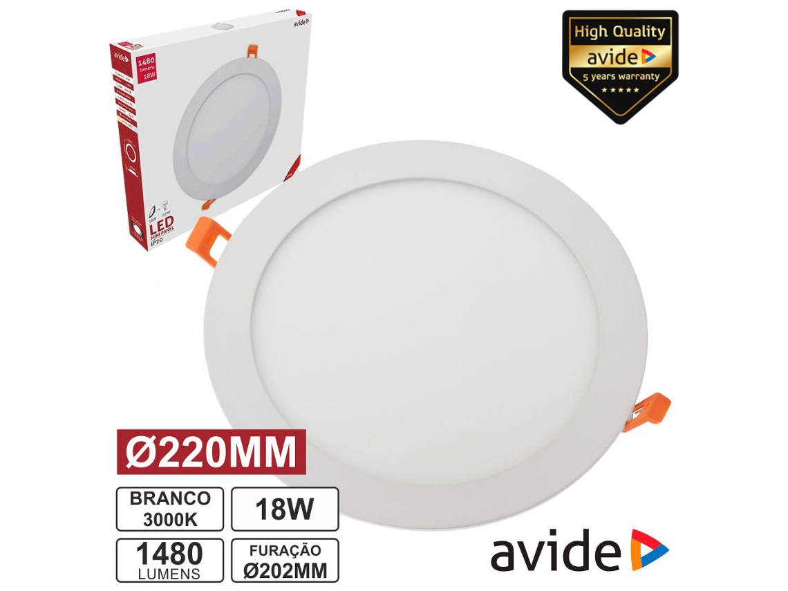Painel LED Redondo AVIDE Embutir (18W 220mm 3000K 1480lm)