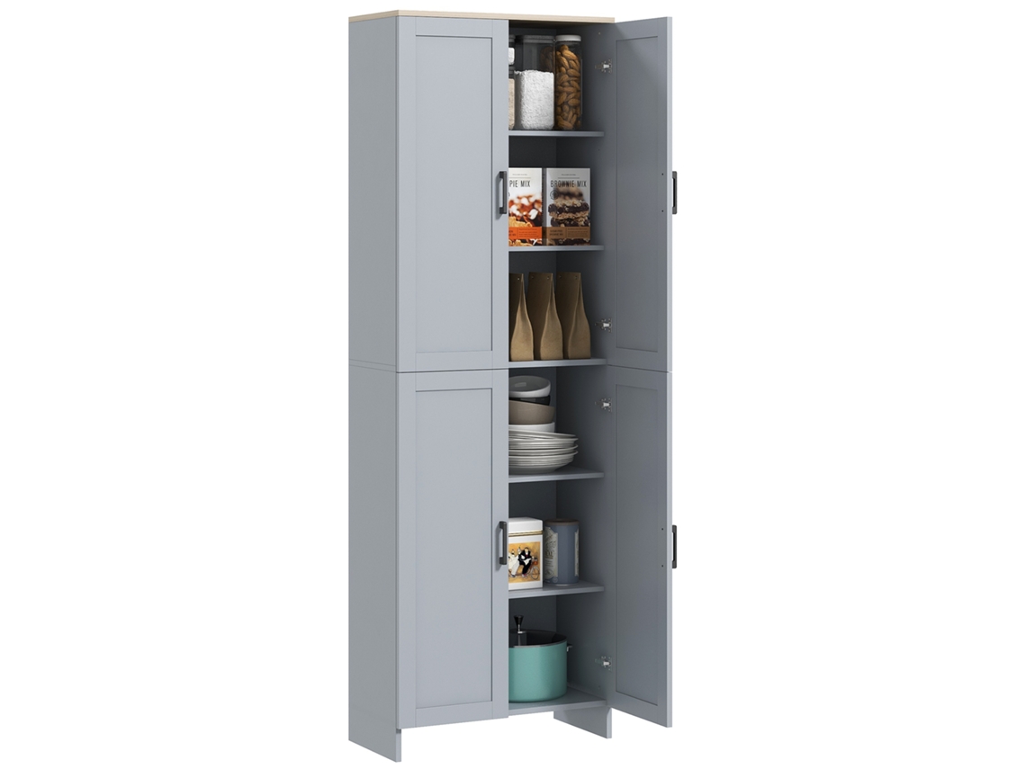 Armário de cozinha, 170 cm, com 4 portas, prateleiras ajustáveis, moderno, cinza ZENCORE SERVICES
