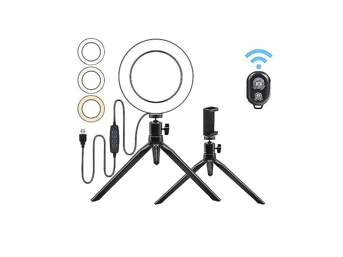 Luz De Anel Led De 6/10 Polegadas Com Flash Para Selfie, Regulável, Com Tripé E Suporte Para Telemóvel
