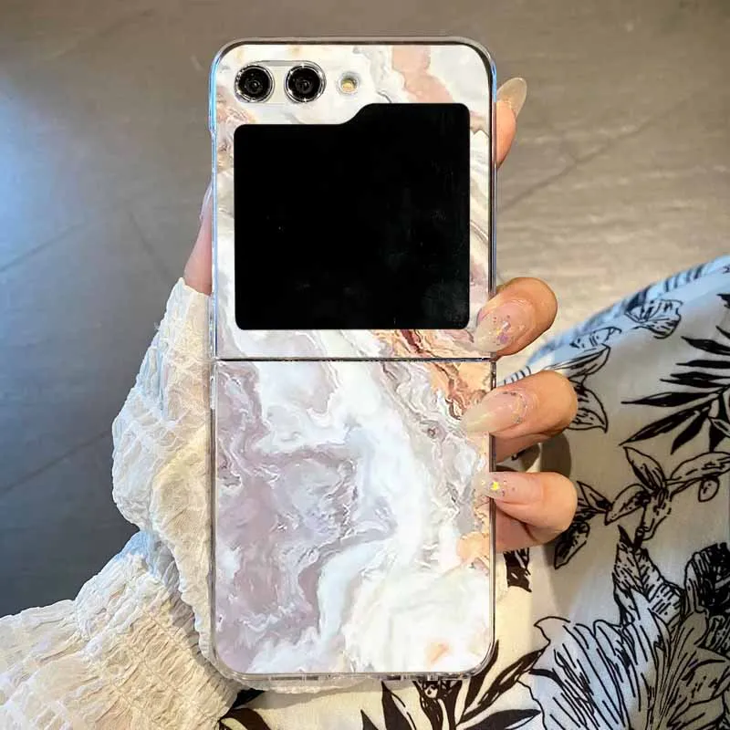 Capa Para Celular Samsung Z Flip4 Com Estampa De Mármore, Dobrável Em Policarbonato Transparente.