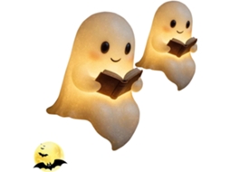 Luminária Noturna Fantasma Fofa Para Leitura – Estatueta De Halloween Em Resina Com Bateria, Luminária De Mesa Led Sem