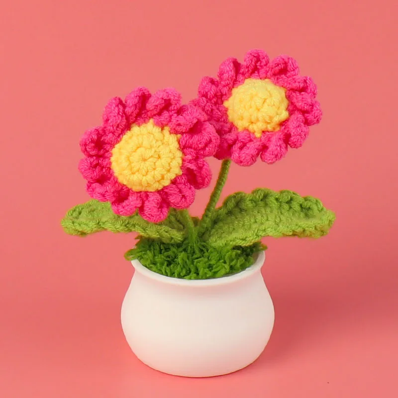Vasos De Flores Criativos Tricotados, Mini Flores Artificiais, Plantas De Crochê Feitas À Mão