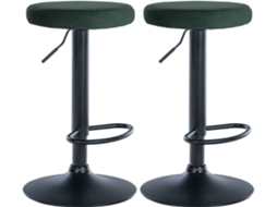 Conjunto de 2 banquetas de bar com assento em tecido aveludado verde e estrutura de metal preto Tdb10708