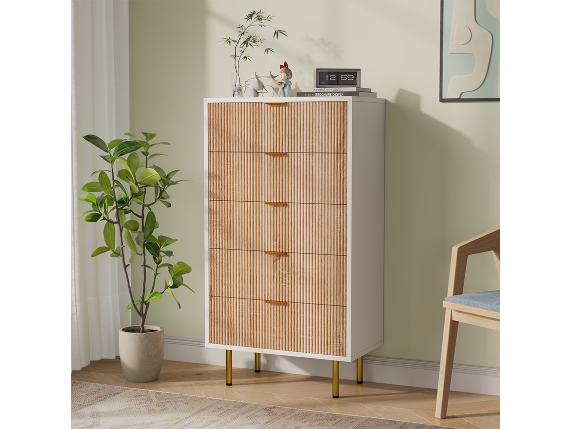 Cômoda Com 5 Gavetas, Aparador Com Pés De Metal, Para Quarto, Sala, Hall De Entrada, 109,8x60x34cm
