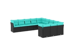 Conjunto de Sofá de Jardim, 11 Peças, Almofadas, Rattan Preto MAISON EXCLUSIVE