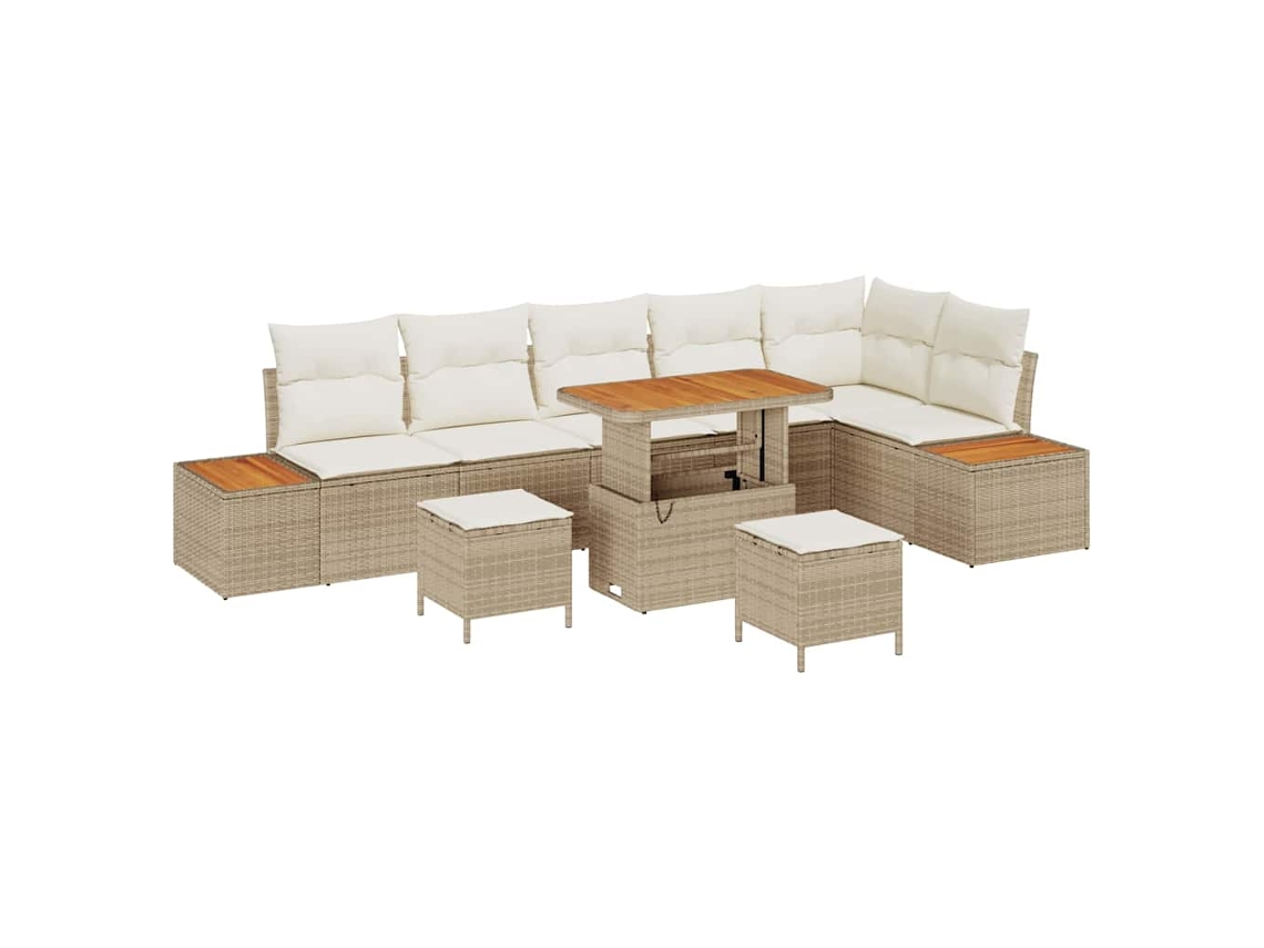 Conjunto 9 Sofá De Jardim Vidaxl Bege Vime Pe (90 X 55 X 71 Cm)