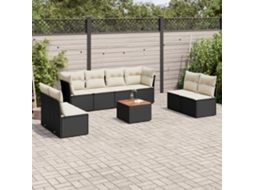 Vidaxl 9 Pcs Conjunto De Sofás P/ Jardim C/ Almofadões Vime Pe Preto