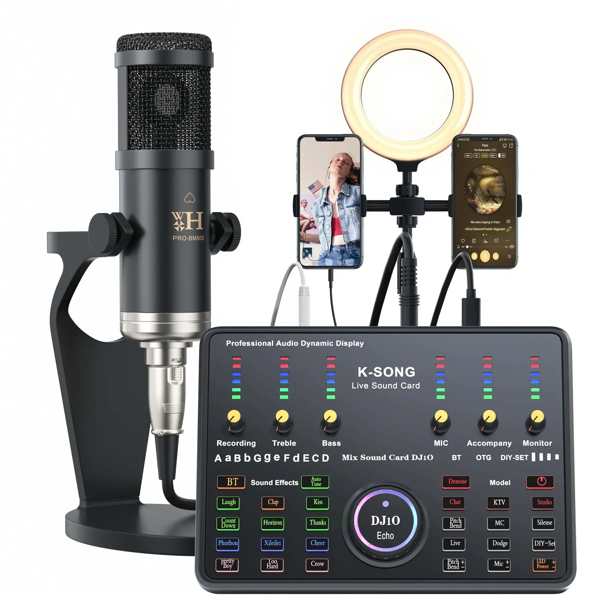 Kit de Placa de Som MDUG com microfone condensador de estúdio (quadrada preta)