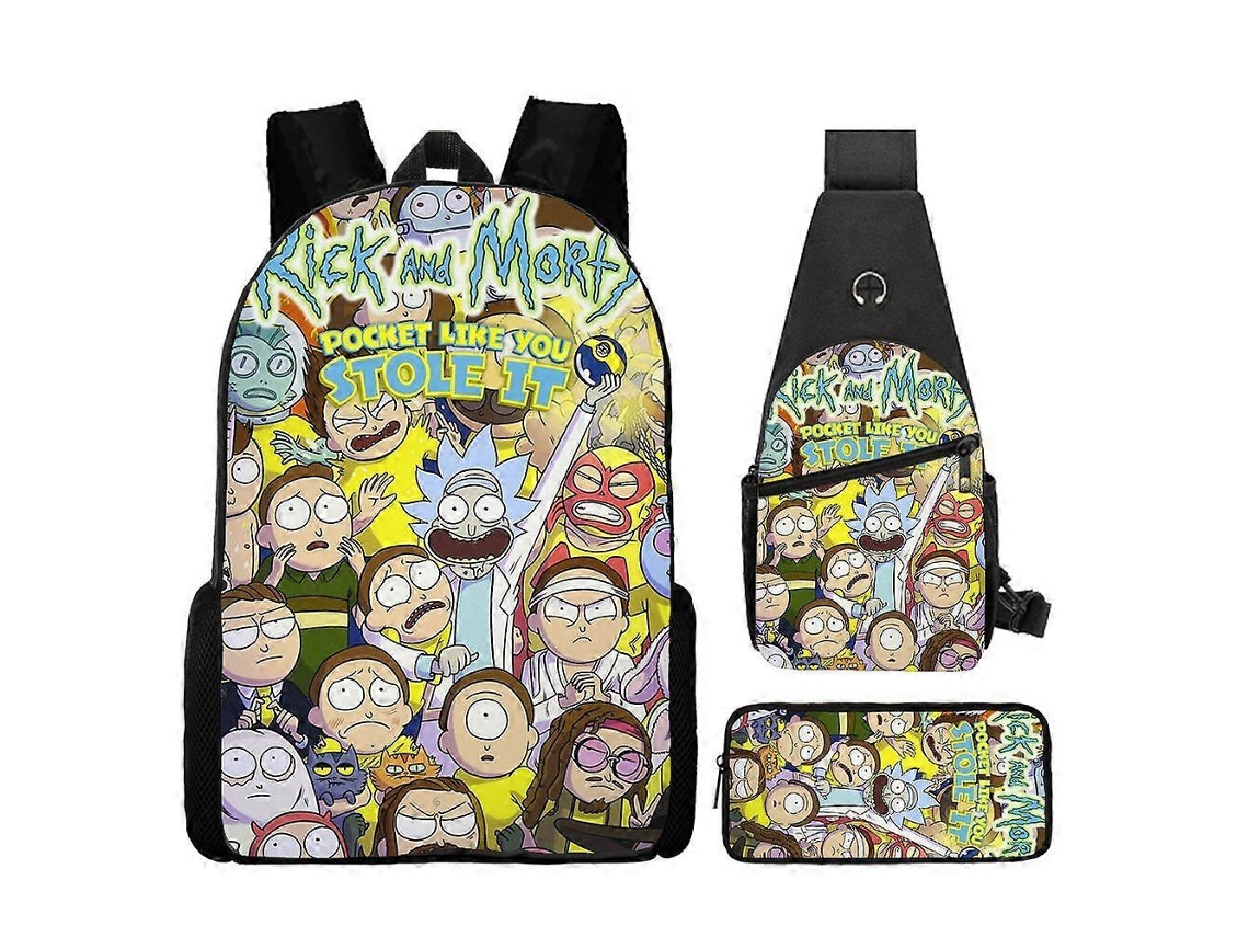 Mochila De Três Peças Com Animação De Desenho Animado Rick E Morty Para Estudantes Olysi Shop