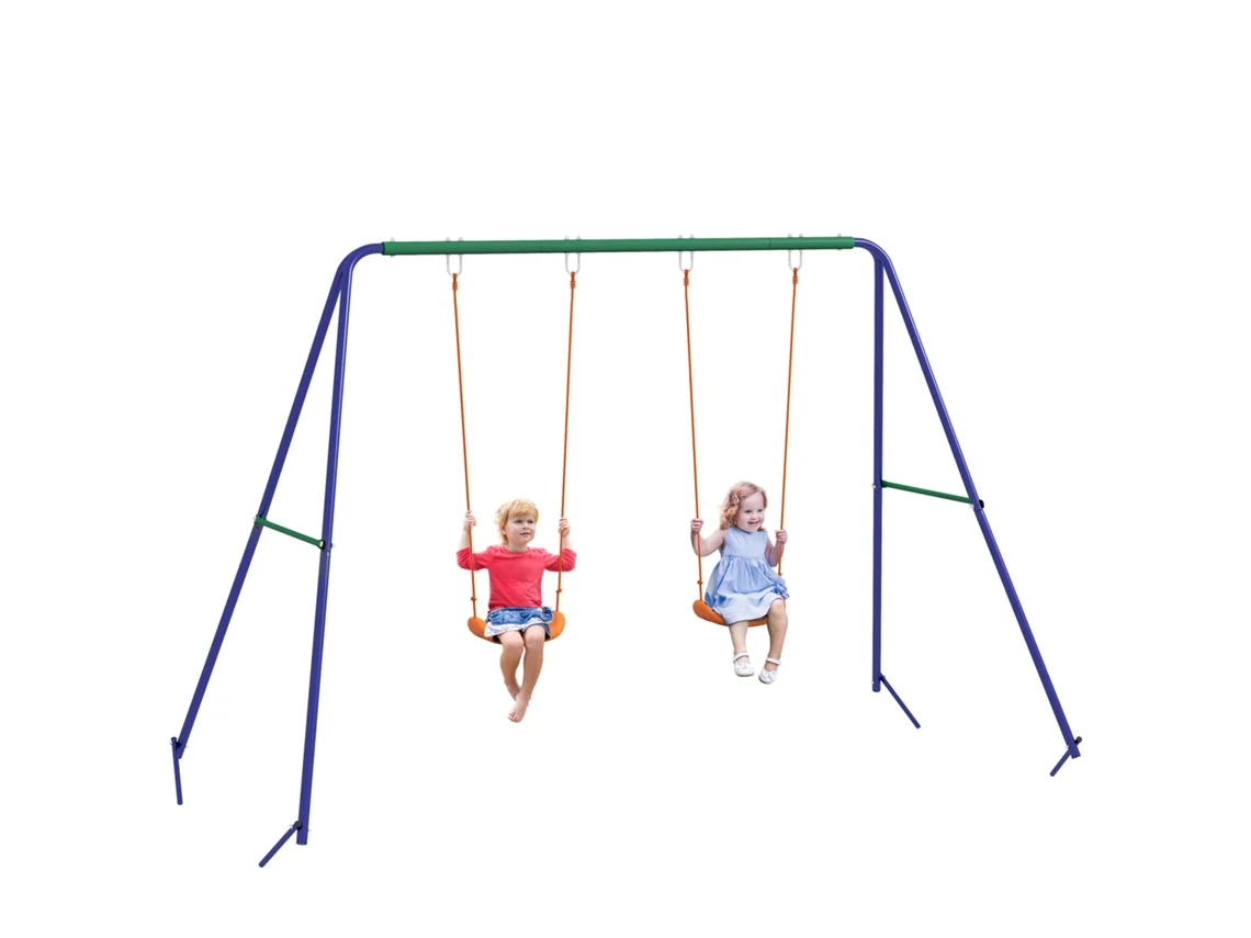 Baloiço para Balanço Crianças com 2 Assentos de Balanço, Estrutura Metálica, Carga Máxima 90 Kg, Multicolorido