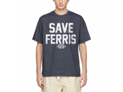 Rockinstone Ferris Bueller's Day Off Save Ferris White Ink Heather Navy Adult T-shirt Size:s