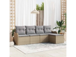 Vidaxl Conjunto De Sofá De Jardim 5 Unid. Bege Vime Pe
