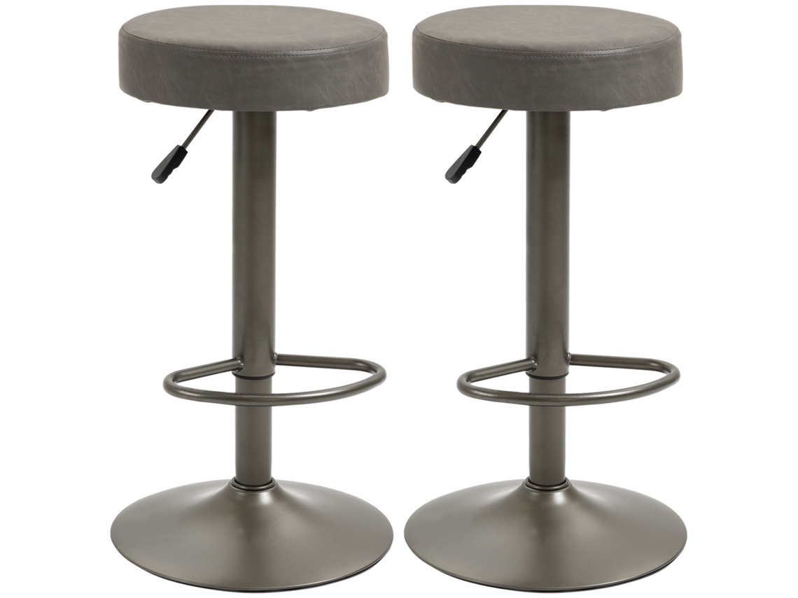 Conjunto de 2 Banquetas Giratórias, Apoio para os Pés, Altura Ajustável, 35x36x64 85cm, Cinza | S/MARCA