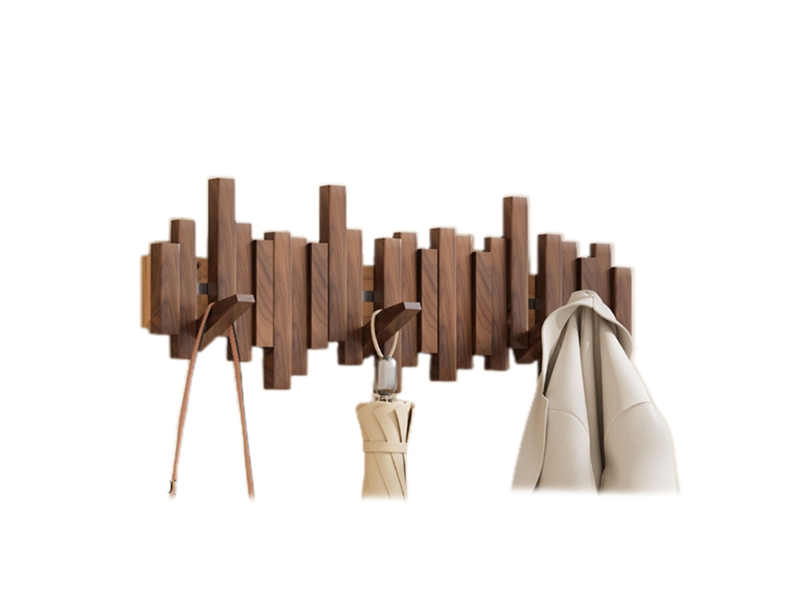 Cabide de Parede Multifuncional Dobrável em Madeira, Estilo Piano, com Design Estético em Nogueira Preta. Ganchos Preta BRILVIBERA