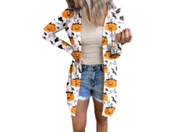 Aberto Feminino Outono Branco Halloween Sweater M
