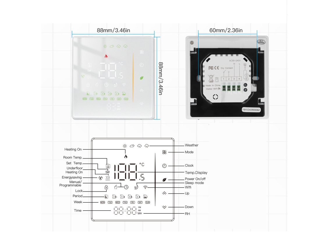Termostato Digital Wifi Para Aquecimento De Caldeiras 5a: Econômico, 95-240v, Branco