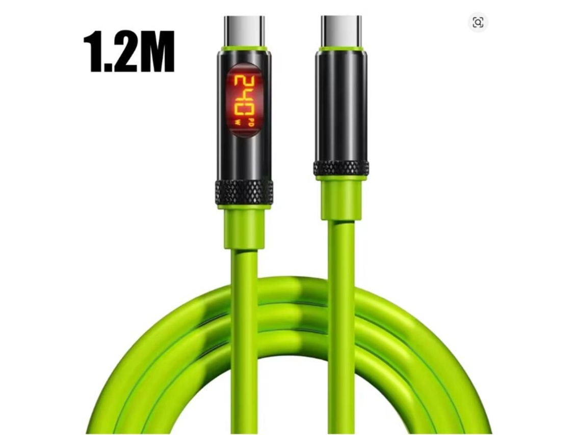 Cabo De Carregamento Usb Tipo C Para Tipo C De Alta Velocidade De 240 W Com Visor Led Para Carregamento Rápido Em Automóveis.