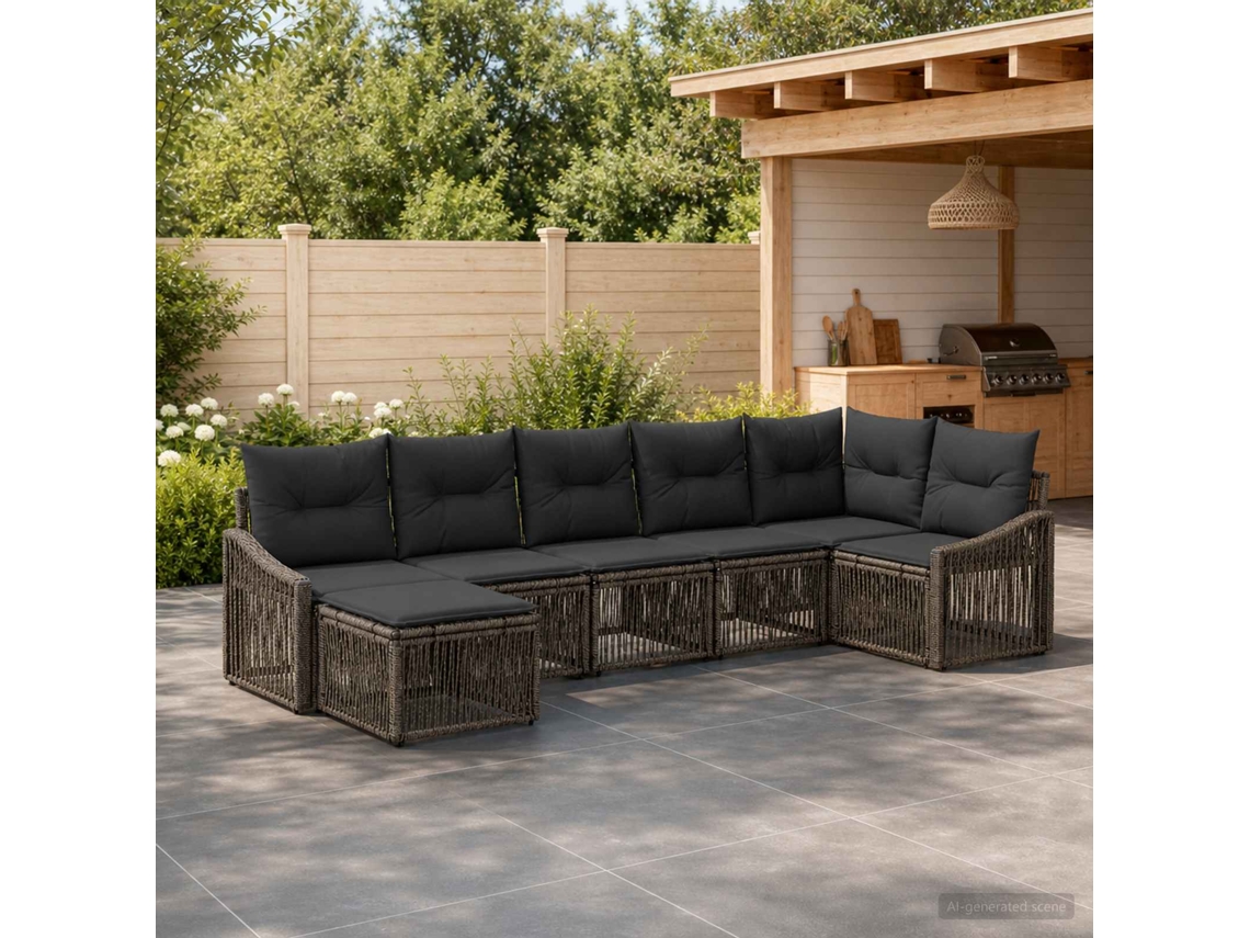 Vidaxl Conjunto De Sofá De Jardim 7 Unid. Cinzento Vime Pe