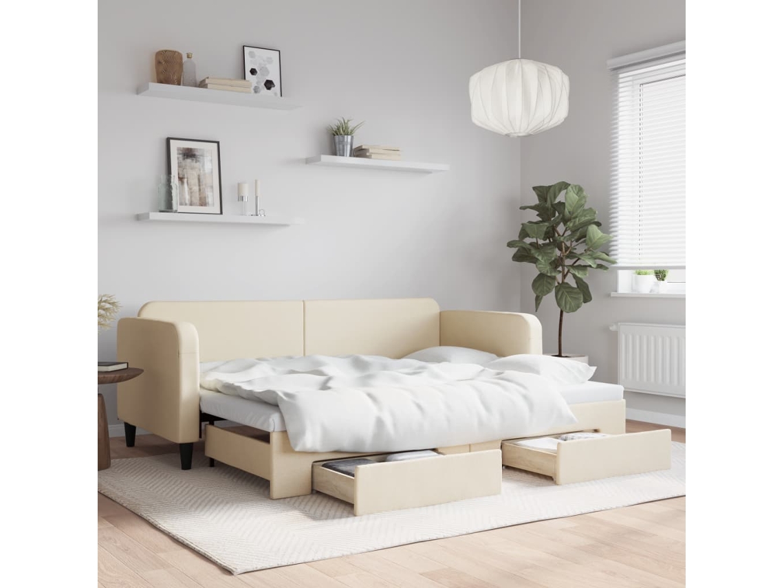 Vidaxl Sofá-cama Com Gavetão E Gavetas 80x200 Cm Tecido Cor Creme