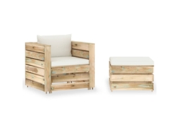 Vidaxl 2 Pcs Conj. Lounge Jardim C/ Almofadões Madeira Impreg. Verde